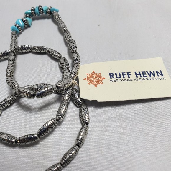 Ruff Hewn Three Silverstone Turquoise Beaded Stretch Bracelet - Picture 5 of 5